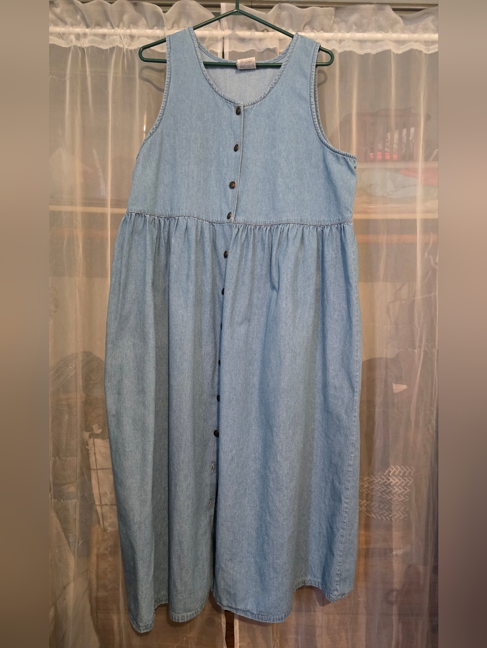 Vintage Denim Dress Button Front 100% Cotton Large